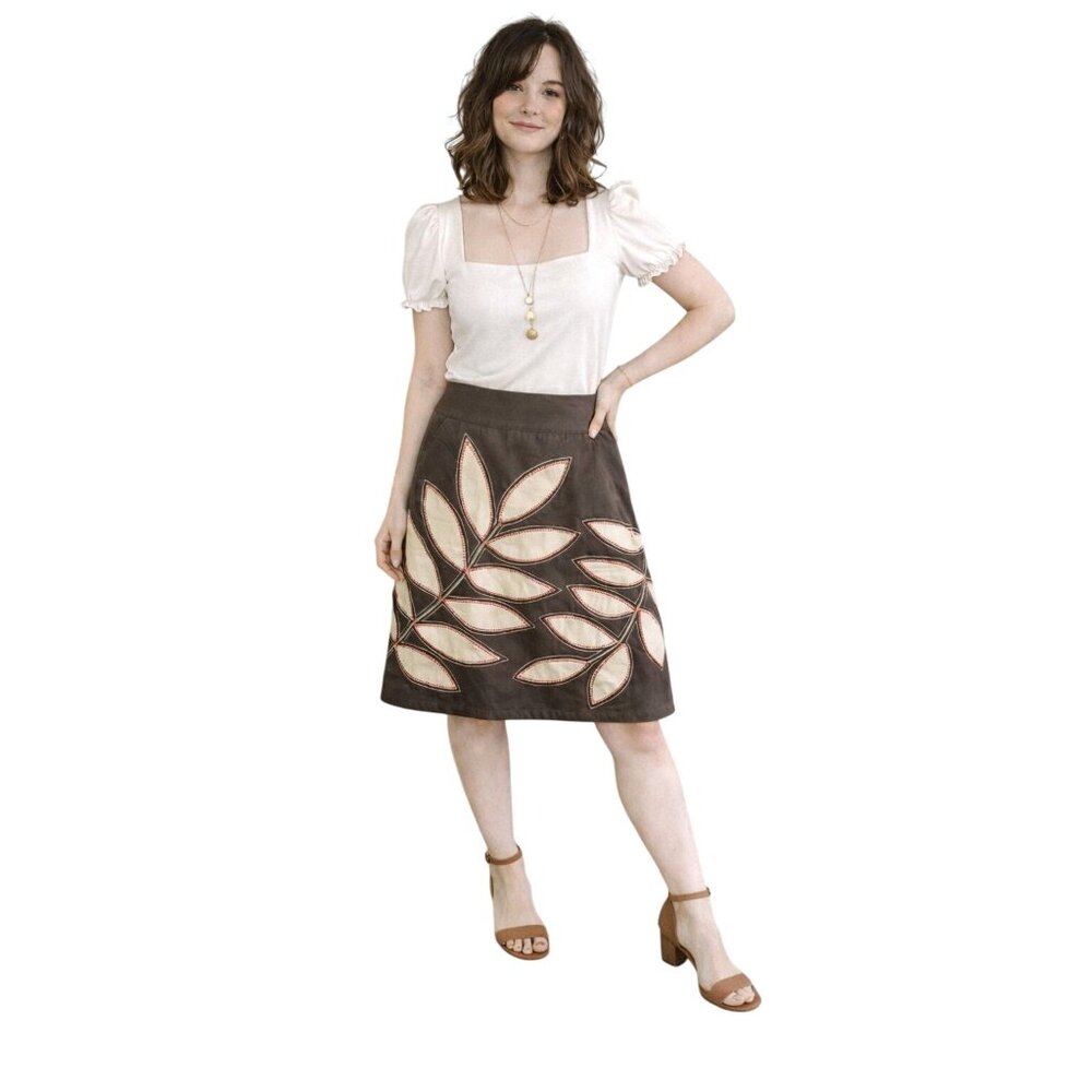 Boden Womens Cotton Embroidered Leaf Skirt A-line Knee Casual Business Boho 12R
